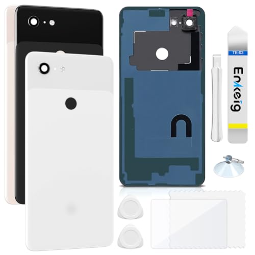 Enkeig Backcover Ersatzkit Akkudeckel für Google Pixel 3 XL rückseite beinhaltet Rückglas Reparatur Rückabdeckung Rückglasplatte Werkzeuge (Weiß) von Enkeig
