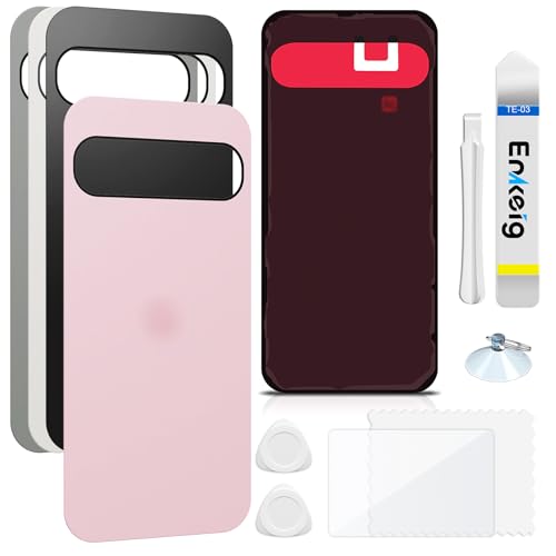 Enkeig Backcover Ersatzkit Akkudeckel für Google Pixel 9 Pro XL rückseite beinhaltet Rückglas Reparatur Rückabdeckung Rückglasplatte Werkzeuge (Rosa) von Enkeig