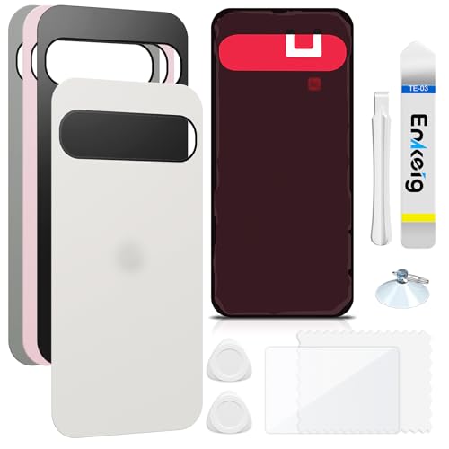 Enkeig Backcover Ersatzkit Akkudeckel für Google Pixel 9 Pro XL rückseite beinhaltet Rückglas Reparatur Rückabdeckung Rückglasplatte Werkzeuge (Weiß) von Enkeig