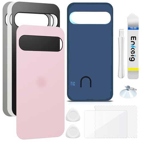 Enkeig Backcover Ersatzkit Akkudeckel für Google Pixel 9 Pro rückseite beinhaltet Rückglas Reparatur Rückabdeckung Rückglasplatte Werkzeuge (Rosa) von Enkeig