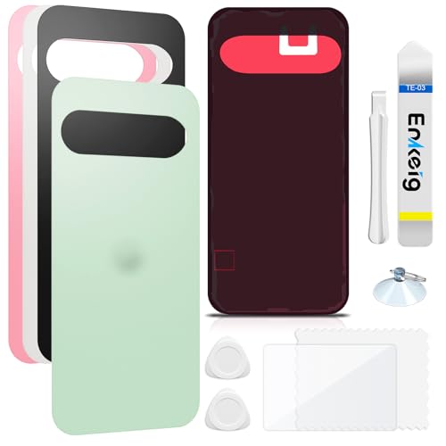 Enkeig Backcover Ersatzkit Akkudeckel für Google Pixel 9 rückseite beinhaltet Rückglas Reparatur Rückabdeckung Rückglasplatte Werkzeuge (Grün) von Enkeig