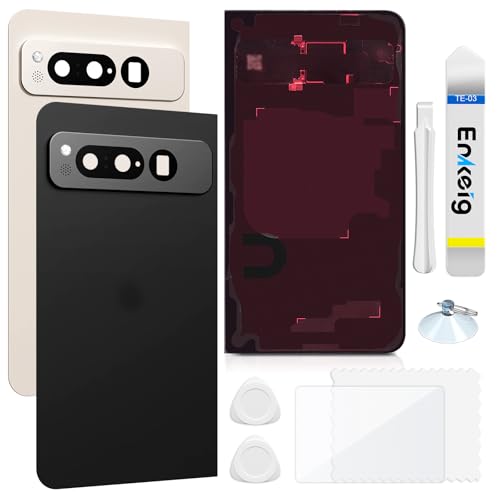 Enkeig Backcover Ersatzkit Akkudeckel für Google Pixel Fold rückseite beinhaltet Rückglas Reparatur Rückabdeckung Rückglasplatte Werkzeuge (Schwarz) von Enkeig