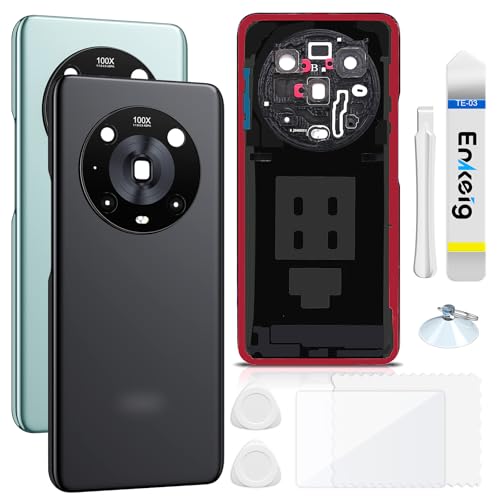 Enkeig Backcover Ersatzkit Akkudeckel für Honor Magic4 Pro rückseite beinhaltet Rückglas Reparatur Rückabdeckung Rückglasplatte Werkzeuge (Schwarz) von Enkeig