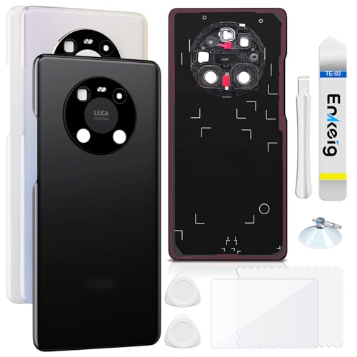 Enkeig Backcover Ersatzkit Akkudeckel für Huawei Mate 40 Pro rückseite beinhaltet Rückglas Reparatur Rückabdeckung Rückglasplatte Werkzeuge (Schwarz) von Enkeig
