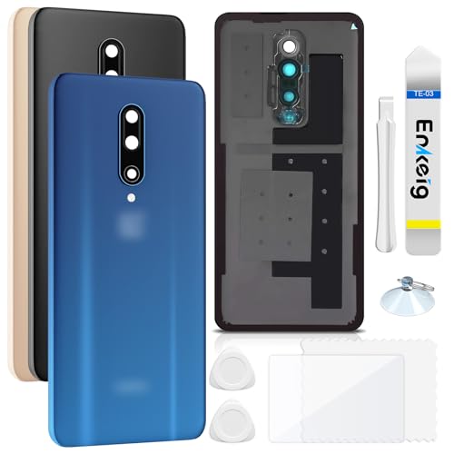 Enkeig Backcover Ersatzkit Akkudeckel für OnePlus 7 pro rückseite beinhaltet Rückglas Reparatur Rückabdeckung Rückglasplatte Werkzeuge (Blau) von Enkeig