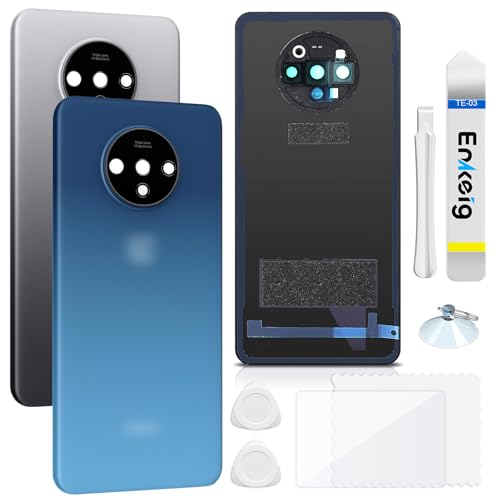 Enkeig Backcover Ersatzkit Akkudeckel für OnePlus 7T rückseite beinhaltet Rückglas Reparatur Rückabdeckung Rückglasplatte Werkzeuge (Blau) von Enkeig