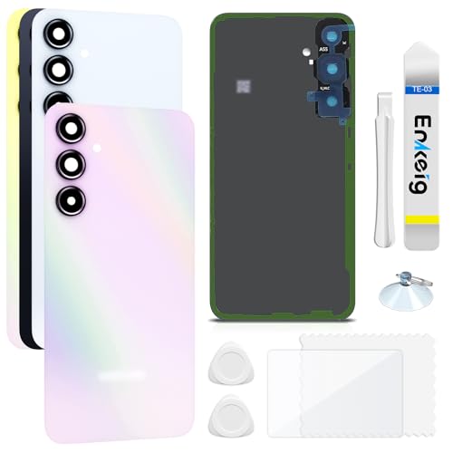 Enkeig Backcover Ersatzkit Akkudeckel für Samsung Galaxy A55 SM-A556 rückseite beinhaltet Rückglas Reparatur Rückabdeckung Rückglasplatte Werkzeuge (Rosa) von Enkeig