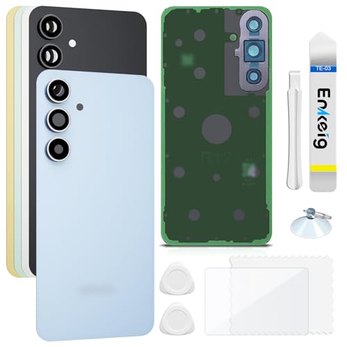 Enkeig Backcover Ersatzkit Akkudeckel für Samsung Galaxy S24 FE rückseite beinhaltet Rückglas Reparatur Rückabdeckung Rückglasplatte Werkzeuge (Blau) von Enkeig