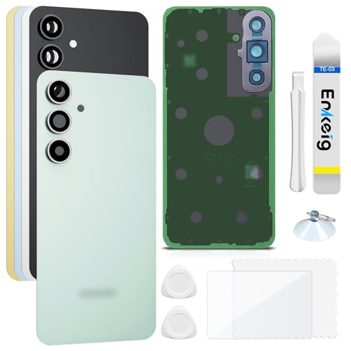 Enkeig Backcover Ersatzkit Akkudeckel für Samsung Galaxy S24 FE rückseite beinhaltet Rückglas Reparatur Rückabdeckung Rückglasplatte Werkzeuge (Grün) von Enkeig