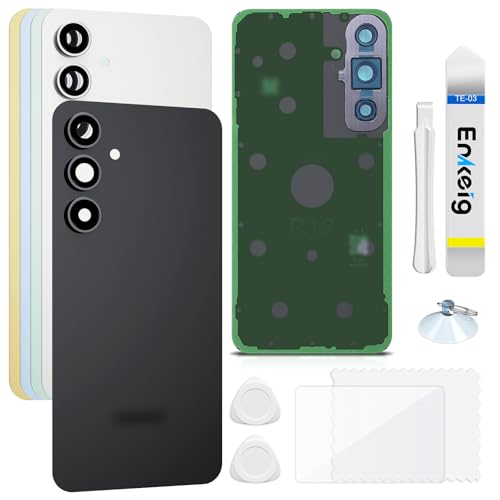 Enkeig Backcover Ersatzkit Akkudeckel für Samsung Galaxy S24 FE rückseite beinhaltet Rückglas Reparatur Rückabdeckung Rückglasplatte Werkzeuge (Schwarz) von Enkeig