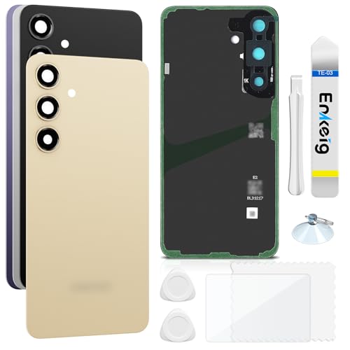 Enkeig Backcover Ersatzkit Akkudeckel für Samsung Galaxy S24 S921 rückseite beinhaltet Rückglas Reparatur Rückabdeckung Rückglasplatte Werkzeuge (Gelb) von Enkeig