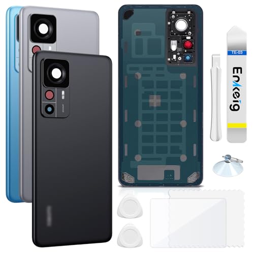 Enkeig Backcover Ersatzkit Akkudeckel für Xiaomi 12T Pro rückseite beinhaltet Rückglas Reparatur Rückabdeckung Rückglasplatte Werkzeuge (Schwarz) von Enkeig