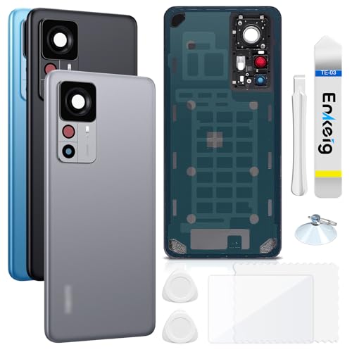 Enkeig Backcover Ersatzkit Akkudeckel für Xiaomi 12T Pro rückseite beinhaltet Rückglas Reparatur Rückabdeckung Rückglasplatte Werkzeuge (Silber) von Enkeig