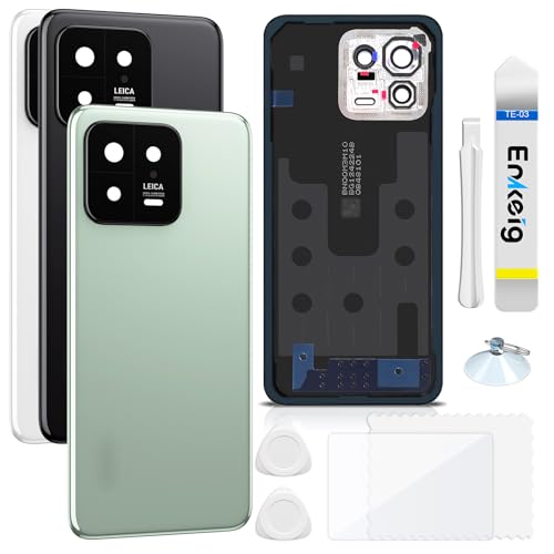 Enkeig Backcover Ersatzkit Akkudeckel für Xiaomi 13 rückseite beinhaltet Rückglas Reparatur Rückabdeckung Rückglasplatte Werkzeuge (Grün) von Enkeig