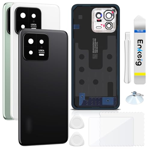 Enkeig Backcover Ersatzkit Akkudeckel für Xiaomi 13 rückseite beinhaltet Rückglas Reparatur Rückabdeckung Rückglasplatte Werkzeuge (Schwarz) von Enkeig