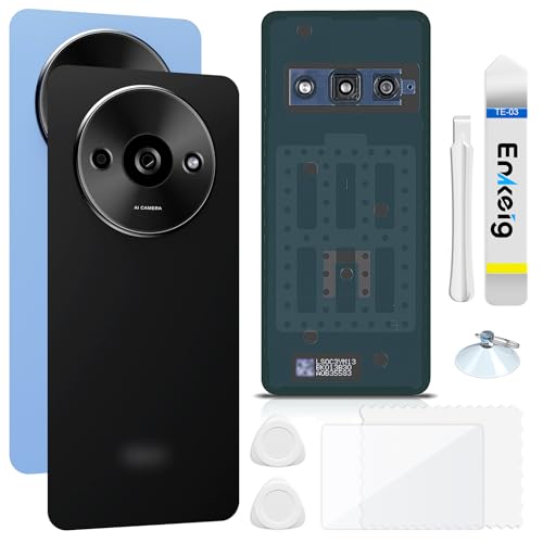 Enkeig Backcover Ersatzkit Akkudeckel für Xiaomi Redmi A3 rückseite beinhaltet Rückglas Reparatur Rückabdeckung Rückglasplatte Werkzeuge (Schwarz) von Enkeig