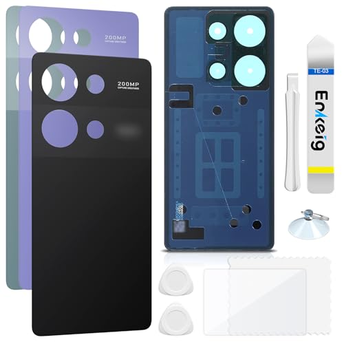 Enkeig Backcover Ersatzkit Akkudeckel für Xiaomi Redmi Note 13 Pro 4G rückseite beinhaltet Rückglas Reparatur Rückabdeckung Rückglasplatte Werkzeuge (Schwarz) von Enkeig