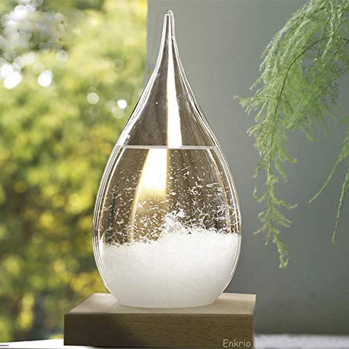 Enkrio Sturmglas Wettervorhersage Wetterstation Wettervorhersage mit Holzsockel, kreative Kristallglasflasche für Zuhause und Büro Dekoration (L) von Enkrio