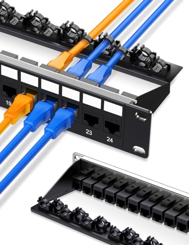 Enmane 24-Port-Patchpanel RJ45-Patchpanel Cat6 Keystone Patchpanel UTP 1U Netzwerk-Patchpanel mit intelligentem Kabelmanagement (kein Kabelbinder erforderlich) für 48,3 cm Rackmount von Enmane