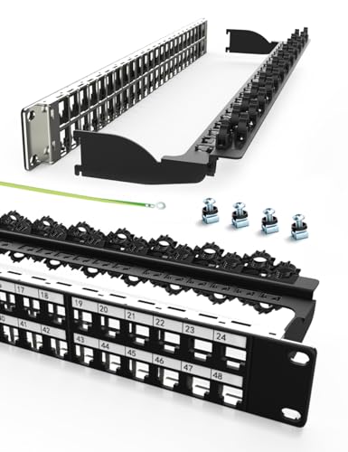 Enmane 48 Port Blank Keystone Rackmount & Wall Mount 1U 48.3 cm Network Patch Panel with Cable Management (No Cable Tie Required), RJ45 Keystone Gigabit Network von Enmane