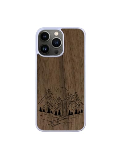 Enowood Schutzhülle aus Holz, für iPhone 15, handgefertigt, Weiß – Wasserfall – Walnuss von Enowood