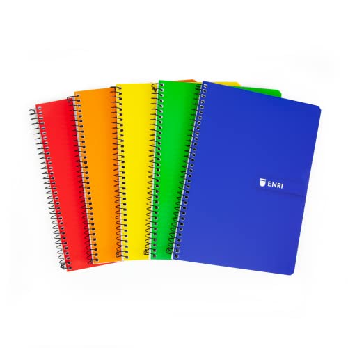 Enri, Notizbücher A4, kariert 4 x 4, weicher Deckel, 80 Blatt, 5er-Packung, verschiedene Farben von Enri