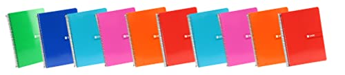 Enri 100430111 - Packung mit 10 A5-Notizbüchern (4. Blatt/155 x 215 mm), spiralförmig mit Softcover, 3x3-Raster, 80 Blatt, zufällige Farben von Enri