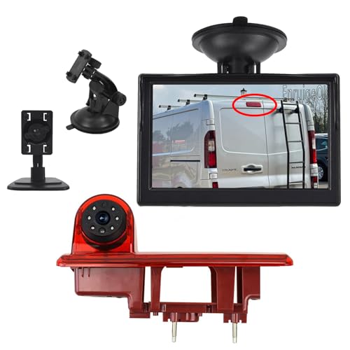 Auto High Mount Bremslicht Rückfahrkamera mit Monitor-Kit für (ab 2014) Renault Traffic Rückfahrkamera Opel/Vauxhall Vivaro Parken Rückfahrkamera (5 Zoll Monitor Kit) von EnruigeOK