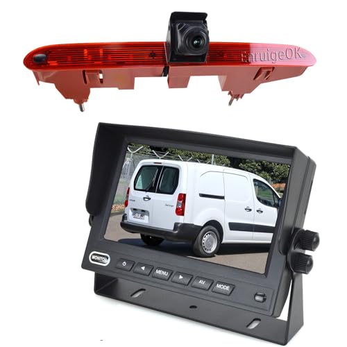 EnruigeOK Bremslicht Rückfahrkamera Monitor Kit HD Wasserdicht für Citroen Berlingo Peugeot Partner (2008-2018) Prarking Rückfahrkamera (7 Zoll Desktop Monitor) von EnruigeOK
