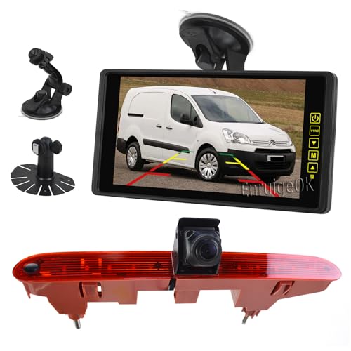 EnruigeOK High Level Bremslicht Rückfahrkamera Monitor Kit Full HD 1080P Wasserdicht für Citroen Berlingo Peugeot Partner (2008-2016) Prarking Rückfahrkamera (9 Zoll Monitor) von EnruigeOK
