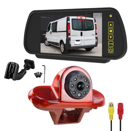 EnruigeOK High Level Bremslicht Rückfahrkamera Monitor Kit Nachtsicht Wasserdicht für Renault Trafic Vauxhall/Opel Vivaro (2001-2014) Van Rückfahrkamera (7 Zoll Monitor # 12 Halterung) von EnruigeOK