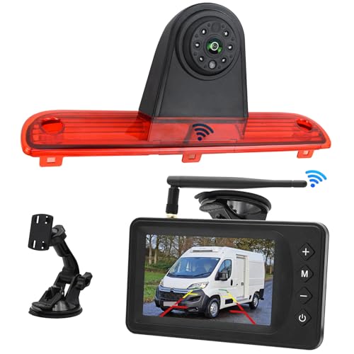 EnruigeOK Kabellose Bremslicht-Rückfahrkamera für Fiat Ducato Peugeot Boxer Citroen Jumper/Relais Vans (ab 2006), Nachtsicht, wasserdicht, Standlicht, Rückfahrkamera mit 12,7 cm Monitor von EnruigeOK