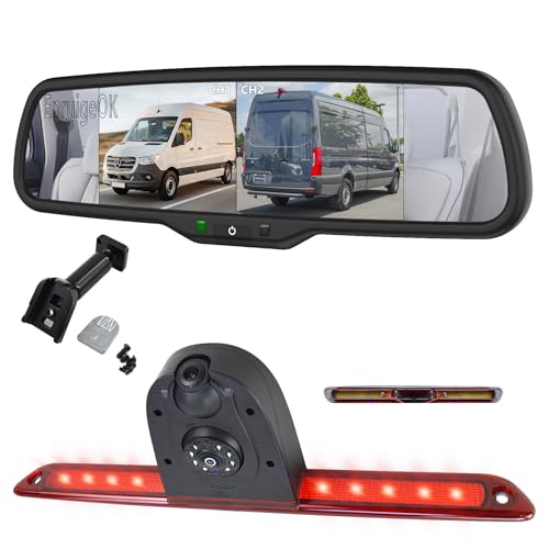 Rückfahrkamera mit Doppelobjektiv, Bremslicht, Rückfahrkamera für MB Sprinter (W906) 2006–2018 mit 6,8 Zoll Bildschirm, 2 geteilte Spiegel-Monitor-Kit für VW Crafter 2007–2016 Rückfahrkamera von EnruigeOK