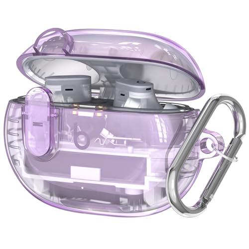Kompatibel mit Beats Studio Buds/Studio Buds Plus Case Cover Clear 2021/2023 Men Lock Clip, Schutzhülle für New Beats Studio Buds + Wireless Earbuds Case mit Schlüsselanhänger, Clear Purple von Ensfomte