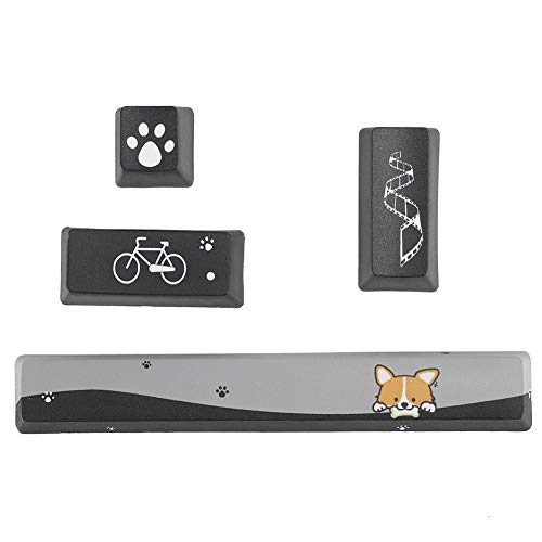 Entatial PTB-Tastenkappen, mechanische Tastenkappen mit schwarzem Hundemuster, fünfseitig gefärbt für mechanische Tastatur-Ersatzteile(Kleiner schwarzer Hund 4 Schlüssel) von Entatial