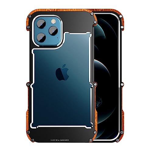 EnteLE Aluminium Bumper Case für iPhone 14 13 Pro Max 12 Mini 11 Pro Metall & amp; Handyhülle aus Holz, schwarz, für iPhone 14 Pro von EnteLE