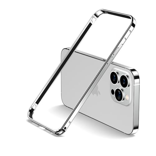 Ultra Slim Bumper Aluminium Metallrahmen Hard Cover für iPhone 12 13 14 15 Plus Pro Max Alloy Case Coque in Schwarz Lila oder Silber, Silber, für iPhone 15 Pro von EnteLE