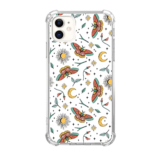 Hexe Sonne Mond und Schmetterling Cartoon Hülle Kompatibel mit iPhone 11, Niedliche Schmetterling und Blatt Hülle für iPhone 11 für Teenager Männer und Frauen, Coole Süße TPU Bumper Handyhülle Case von Enughselso