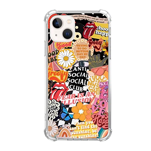 Hippie Groovy Collage Hülle Kompatibel mit iPhone 14, Hippie Zitate Blumen Sonnenschein Hülle für iPhone 14, Cool Cute TPU Bumper Handyhülle Case Cover von Enughselso