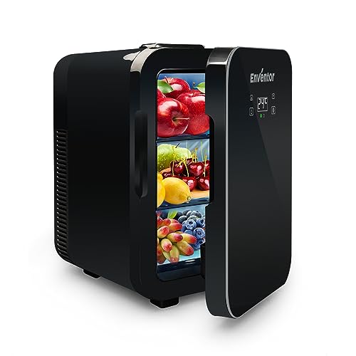 Enventor Mini Kühlschrank 10 Liter, Kühler und Wärmer, 220V AC + 12V DC, Portable Mini-Kühlschrank mit LCD-Temperaturanzeige für Auto, Reisen, Kosmetik, Getränke, Lebensmittel (Schwarz) von Enventor