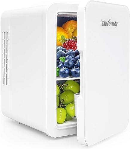 Enventor Mini Kühlschrank 4 Liter, 6 Dosen Mini-Kühlschränke für Schlafzimmer, AC+12V DC Stromkühler und Wärmer, Portable Kleiner Kühlschrank für Auto, Reisen, Kosmetik, Getränke, Obst, Weiß von Enventor