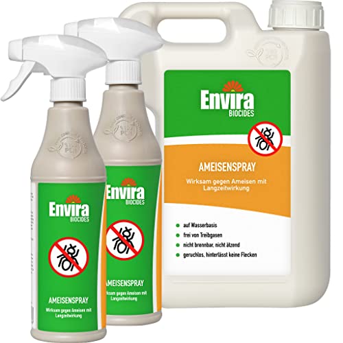 Envira Ameisen-Spray 2 x 500 ml + 2 Liter - Ameisen bekämpfen im Haus & im Garten - Anti-Ameisen-Mittel innen - mit Langzeitwirkung & geruchsneutral von Envira
