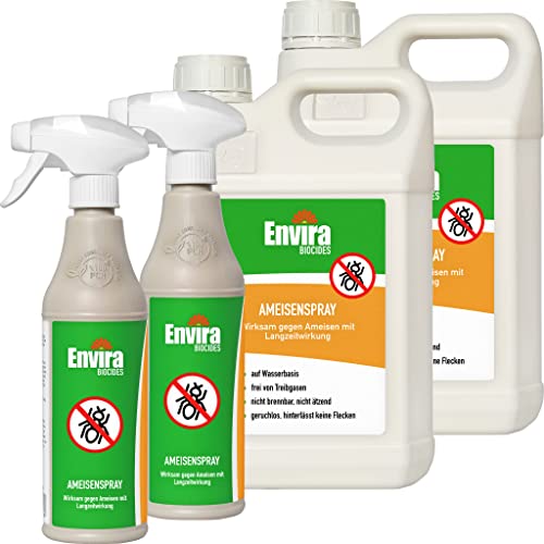 Envira Ameisen-Spray 2x 500 ml + 2x 5 Liter - Ameisen bekämpfen im Haus & im Garten - Ameisengift innen - mit Langzeitwirkung & geruchsneutral von Envira