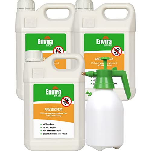 Envira Ameisen-Spray 3x 5 Liter + 2L Drucksprüher - Ameisen bekämpfen im Haus & im Garten - Ameisengift innen - mit Langzeitwirkung & geruchsneutral von Envira