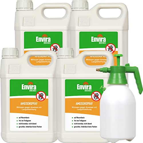 Envira Ameisen-Spray 4 x 5 Liter + 2L Drucksprüher - Ameisen bekämpfen im Haus & im Garten - Anti-Ameisen-Mittel innen - mit Langzeitwirkung & geruchsneutral von Envira