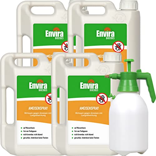 Envira Ameisen-Spray 4x 2 Liter + 2L Drucksprüher - Ameisen bekämpfen im Haus & im Garten - Ameisengift innen - mit Langzeitwirkung & geruchsneutral von Envira