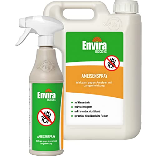 Envira Ameisen-Spray 500 ml + 2 Liter - Ameisen bekämpfen im Haus & im Garten - Anti-Ameisen-Mittel innen - mit Langzeitwirkung & geruchsneutral von Envira