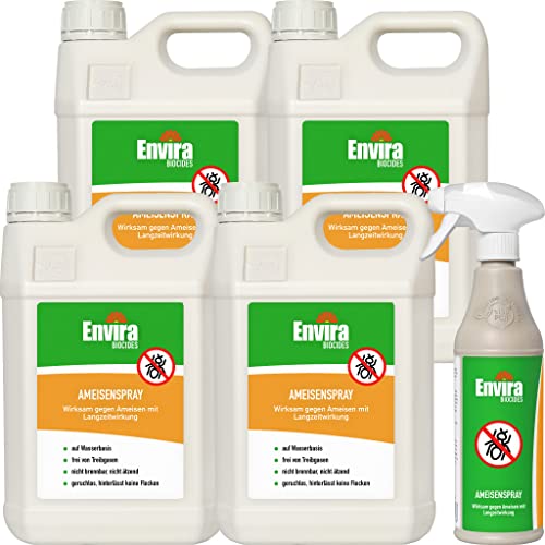 Envira Ameisen-Spray 500 ml + 4 x 5 Liter - Ameisen bekämpfen im Haus & im Garten - Anti-Ameisen-Mittel innen - mit Langzeitwirkung & geruchsneutral von Envira