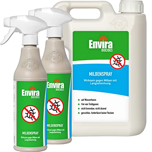 Envira Anti Milben-Spray 2 x 500 ml + 2 Liter - Mittel gegen Milben, Hausstaubmilben - Milbenabwehr für Matratzen, Textilien & Polster mit Langzeitwirkung - Geruchlos von Envira
