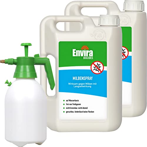Envira Anti Milben-Spray 2x 2 Liter + 2L Drucksprüher - Mittel gegen Milben, Hausstaubmilben - Milbenabwehr für Matratzen, Textilien & Polster mit Langzeitwirkung - Geruchlos von Envira